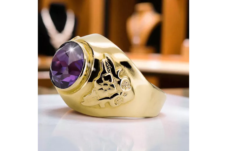 خاتم الكساندريت 14 كارت من الذهب الأصفر أسلوب فينتاج vrc078y